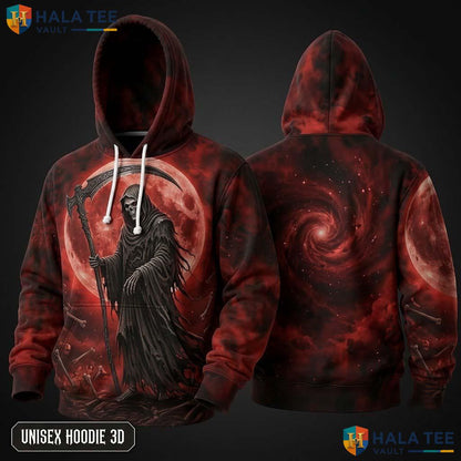 Cosmic Red Moon Reaper 3D Hoodie Gothic Graphic Alternative Streetwear