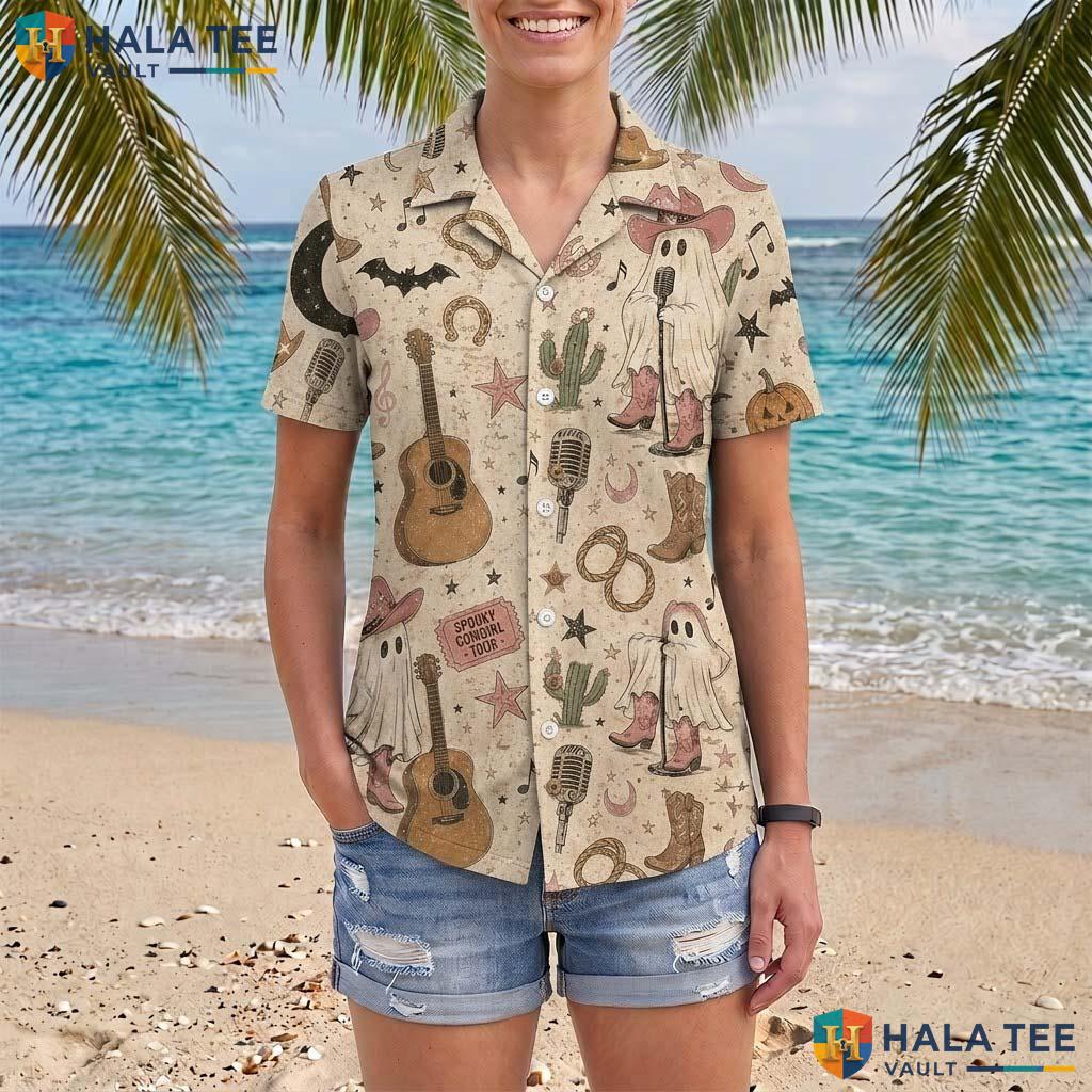 Country Music Halloween Hawaiian Shirt Western Cowgirl Rodeo Aloha Adult