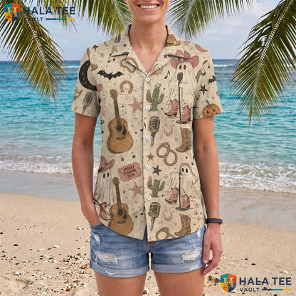 Country Music Halloween Hawaiian Shirt Western Cowgirl Rodeo Aloha Adult