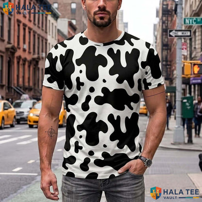 Cow Spot Print AOP T-Shirt Mens Animal Halloween Cosplay Top