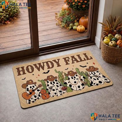 Cowboy Cow Halloween Doormat Howdy Fall Entrance Rug Cacti Pumpkin Decor