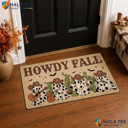 Cowboy Cow Halloween Front door mat Howdy Fall Entrance Rug Cacti Pumpkin Decor