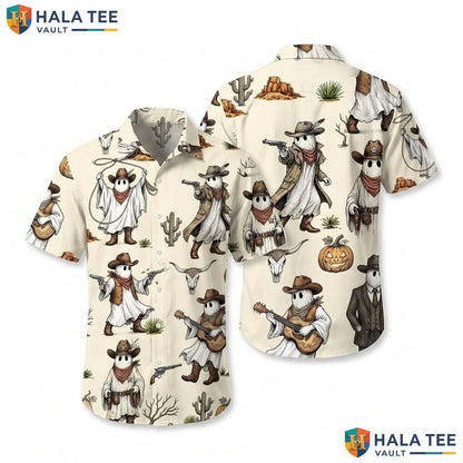 Cowboy Ghost Halloween Hawaiian Shirt Spooky Western Pumpkin Aloha