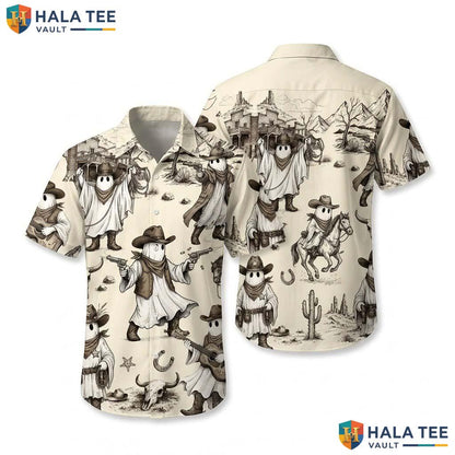 Cowboy Ghost Halloween Hawaiian Shirt Spooky Western Pumpkin Aloha Adult