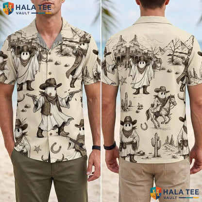 Cowboy Ghost Halloween Hawaiian Shirt Spooky Western Pumpkin Aloha Adult