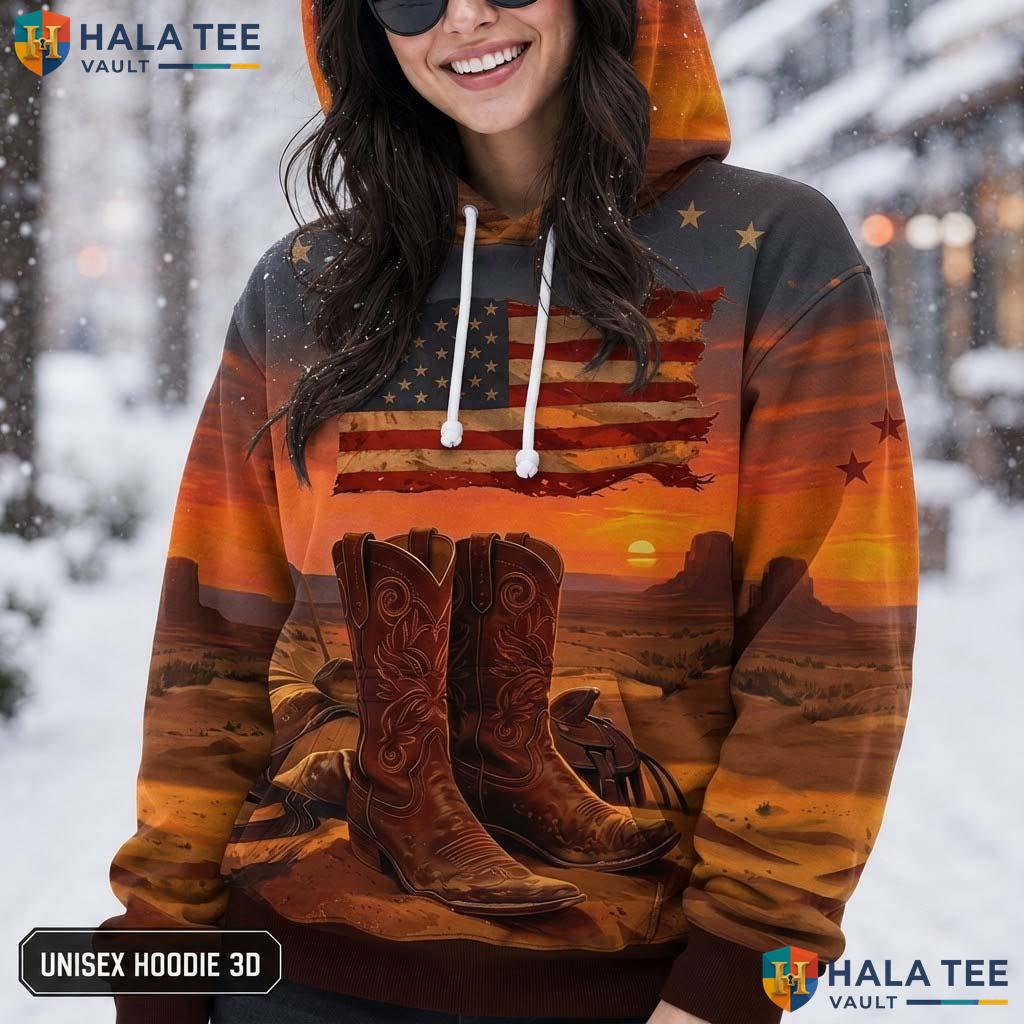 Cowboy Sunset Flag Thanksgiving 3D Printed Hoodie Vintage American Country