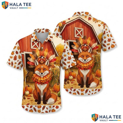 Coyote Costume Turkey Thanksgiving Hawaiian Shirt Animal Fall Scene