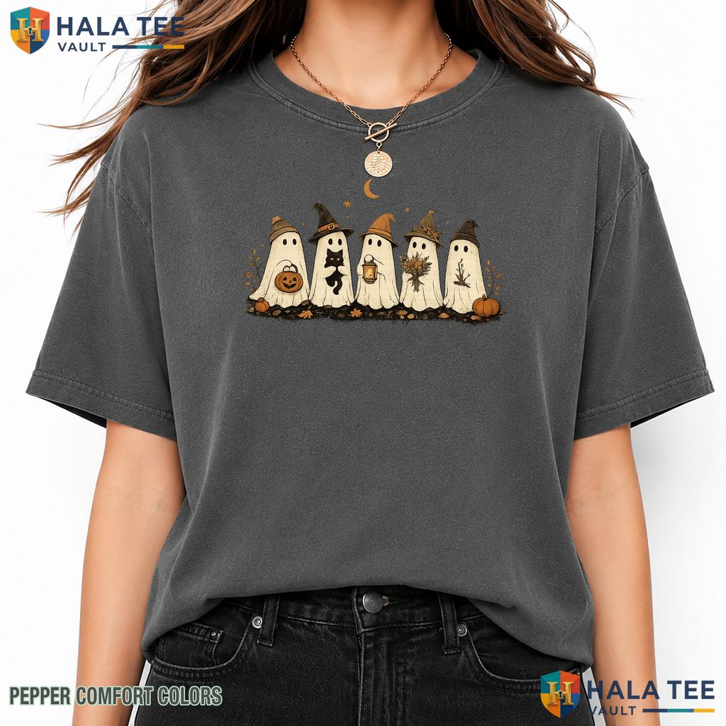 Cozy Fall Ghosts Comfort Colors T Shirt Spooky Autumn Halloween Graphic Top Heavyweight Cotton T-Shirt