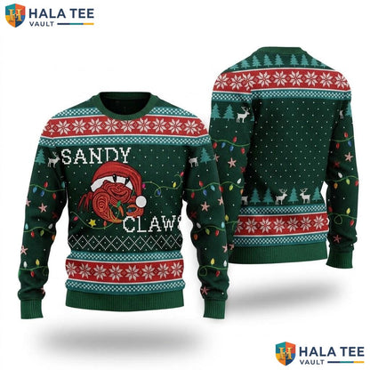 Crab Lover Sandy Claws Ugly Christmas Sweater Funny Pun Holiday Top