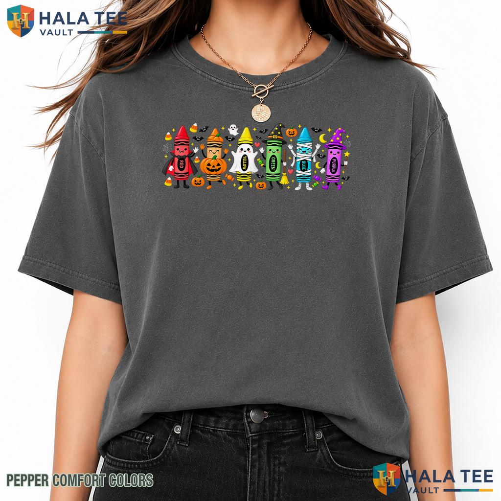 Crayon Spooky Teacher Tee Garment-Dyed T-Shirt Cute Halloween Top