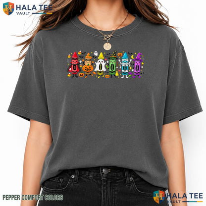 Crayon Spooky Teacher Tee Garment-Dyed T-Shirt Cute Halloween Top