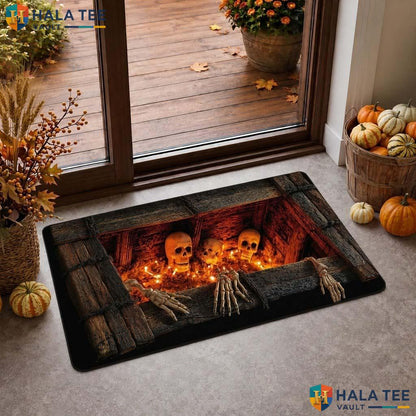 Creepy Graveyard Skull Halloween Doormat 3D Grave Optical Illusion Mat