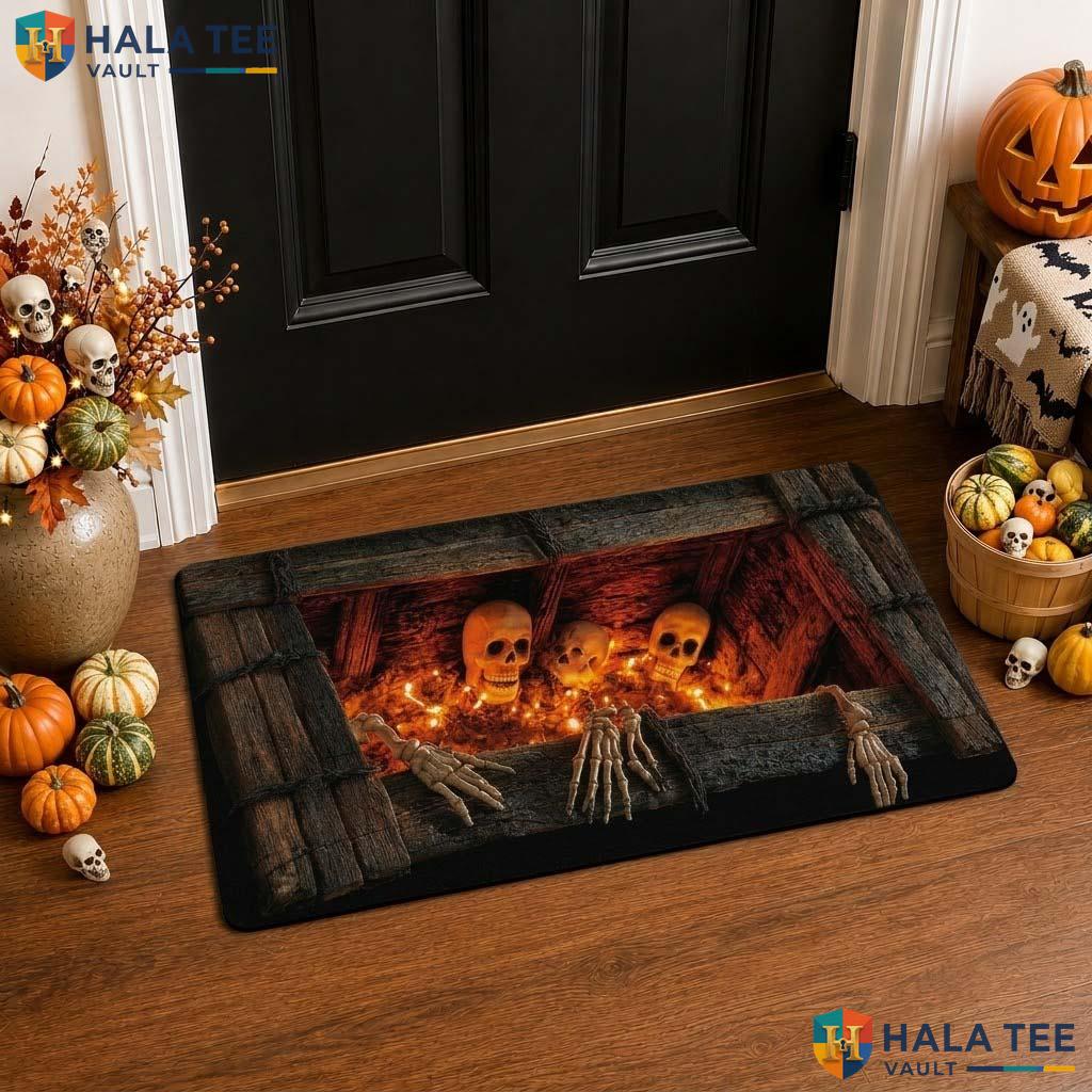 Creepy Graveyard Skull Halloween Front door mat 3D Grave Optical Illusion Mat