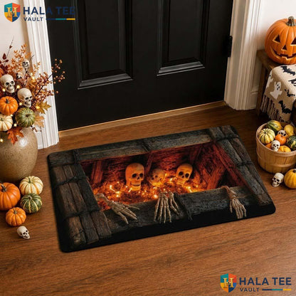 Creepy Graveyard Skull Halloween Front door mat 3D Grave Optical Illusion Mat