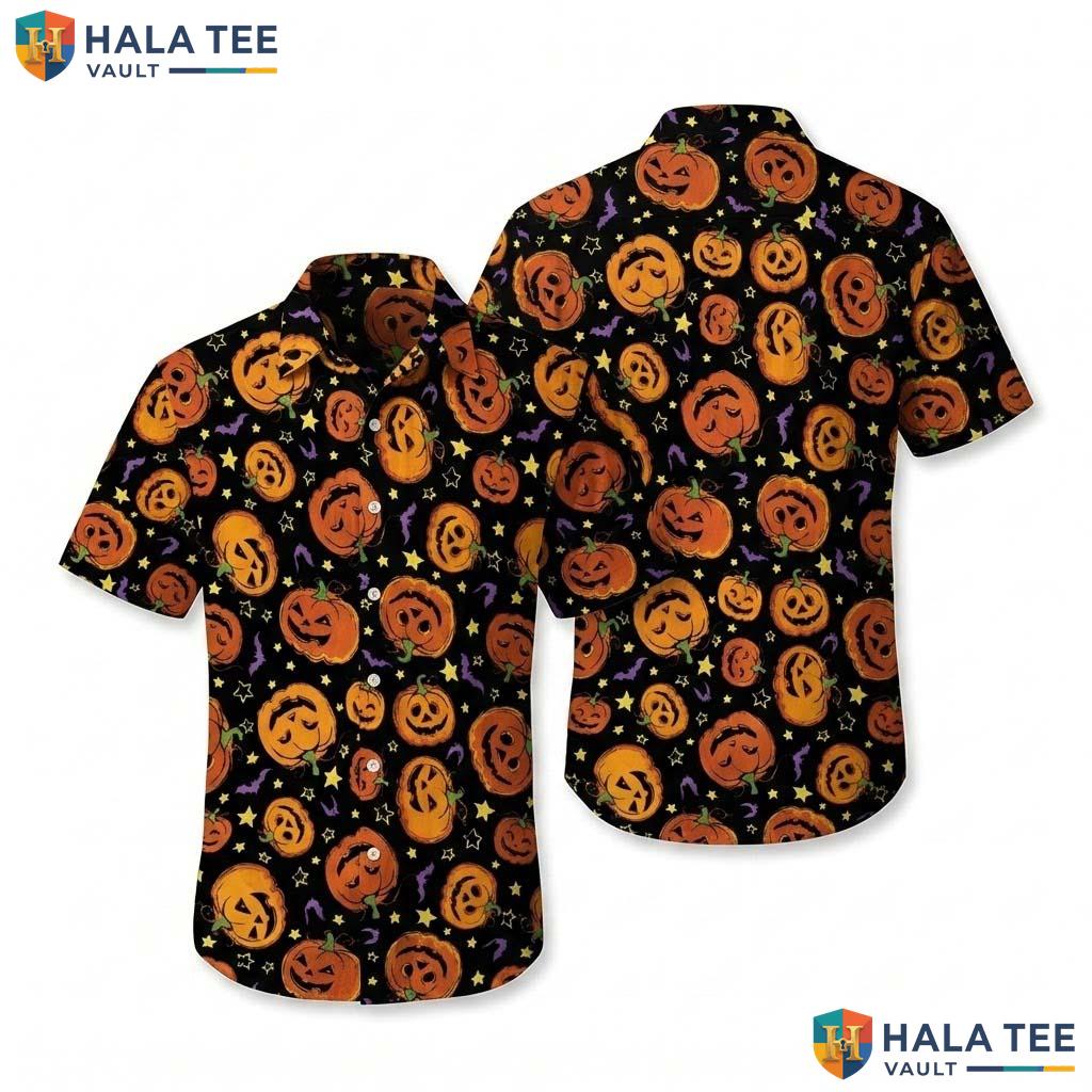 Creepy Pumpkin Halloween Hawaiian Shirt Spooky Season Button Up Top