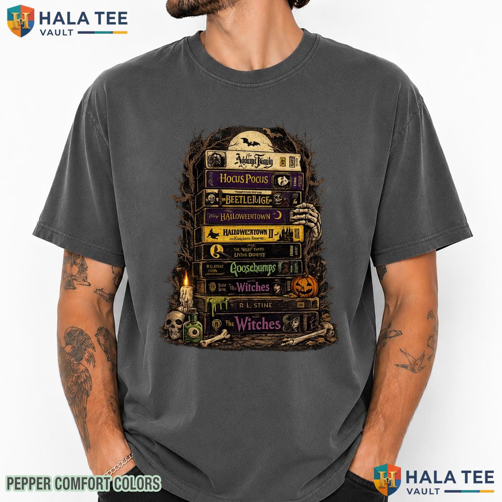 Creepy VHS Movies Comfort Colors T Shirt Spooky Season Book Night Apparel Vintage Washed Tee