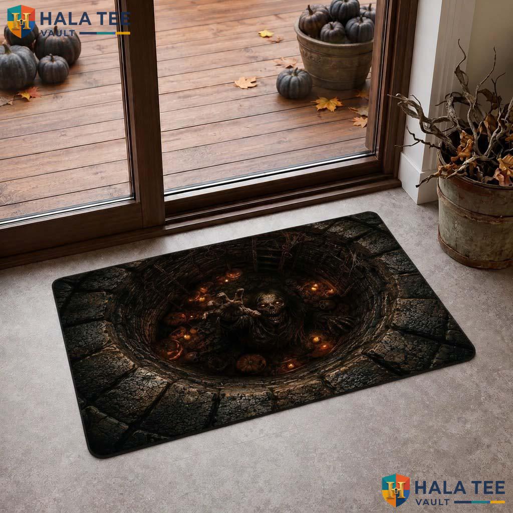 Creepy Zombie Pit Halloween Doormat 3D Spooky Skeleton Illusion Decor