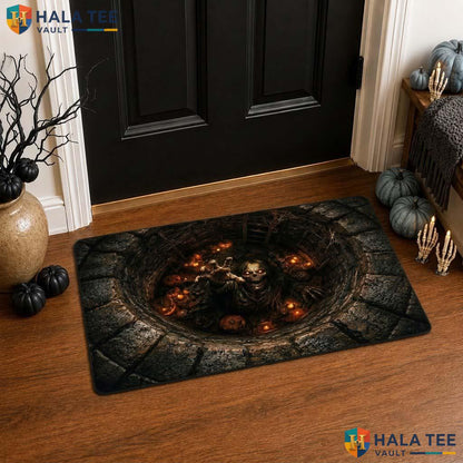 Creepy Zombie Pit Halloween Front door mat 3D Spooky Skeleton Illusion Decor