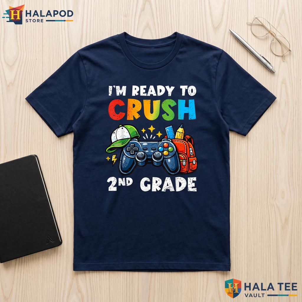 Crush 2nd Grade Gaming Shirt Video Game Boys Back To School Graphic Top Adult