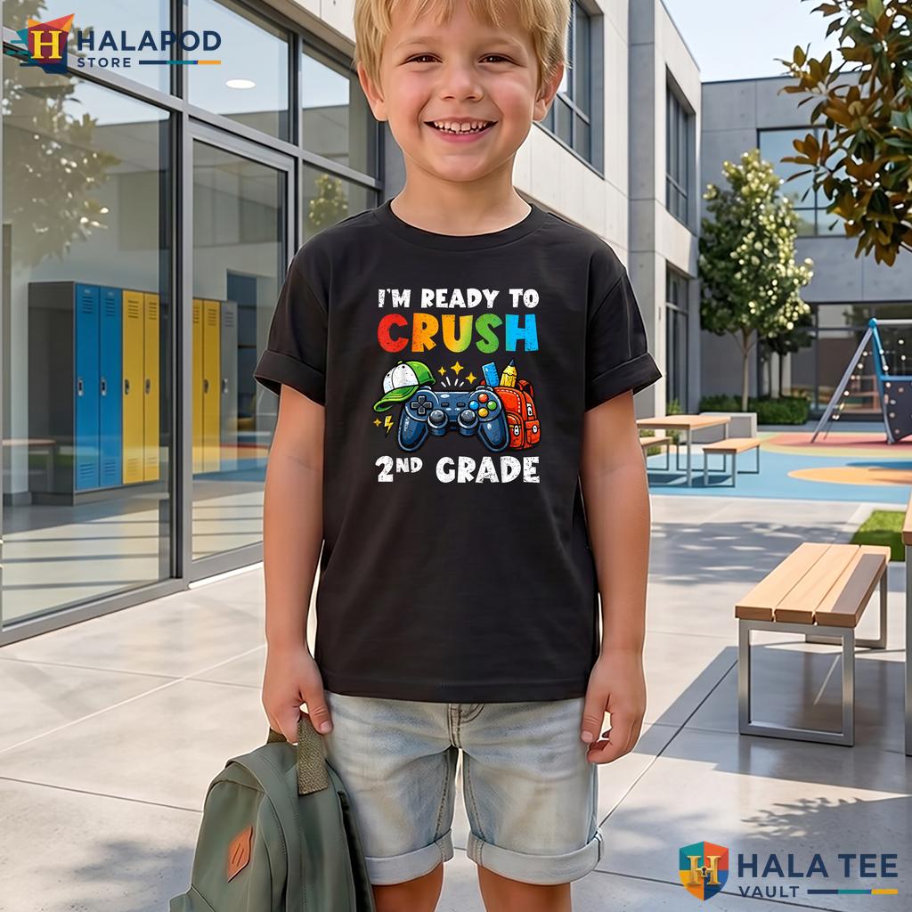 Crush 2nd Grade Gaming Shirt Video Game Boys Back To School Graphic Top Adult