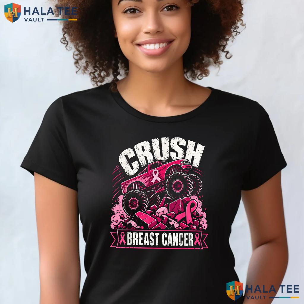 Crush Breast Cancer Awareness Tee Monster Truck Toddler Boys Kids