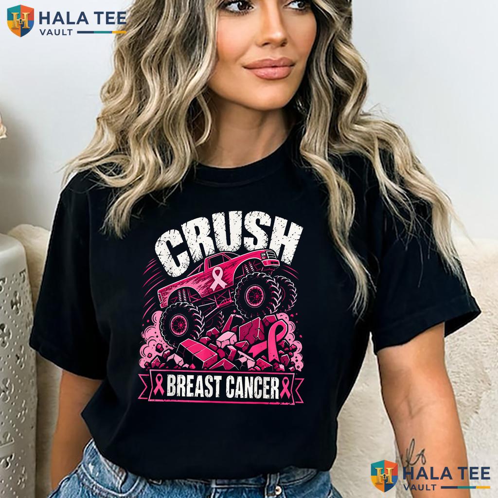 Crush Breast Cancer Awareness Tee Monster Truck Toddler Boys Kids Adult