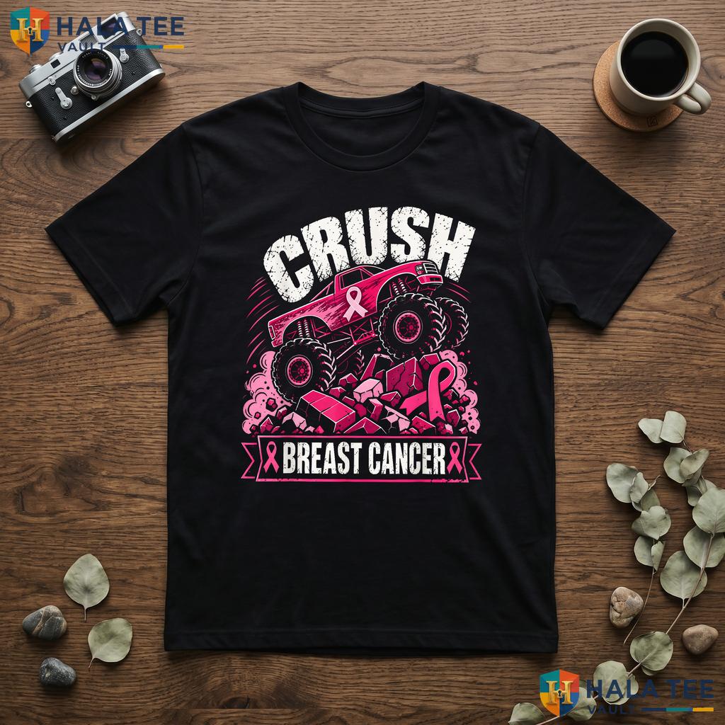Crush Breast Cancer Awareness Tee Monster Truck Toddler Boys Kids Adult