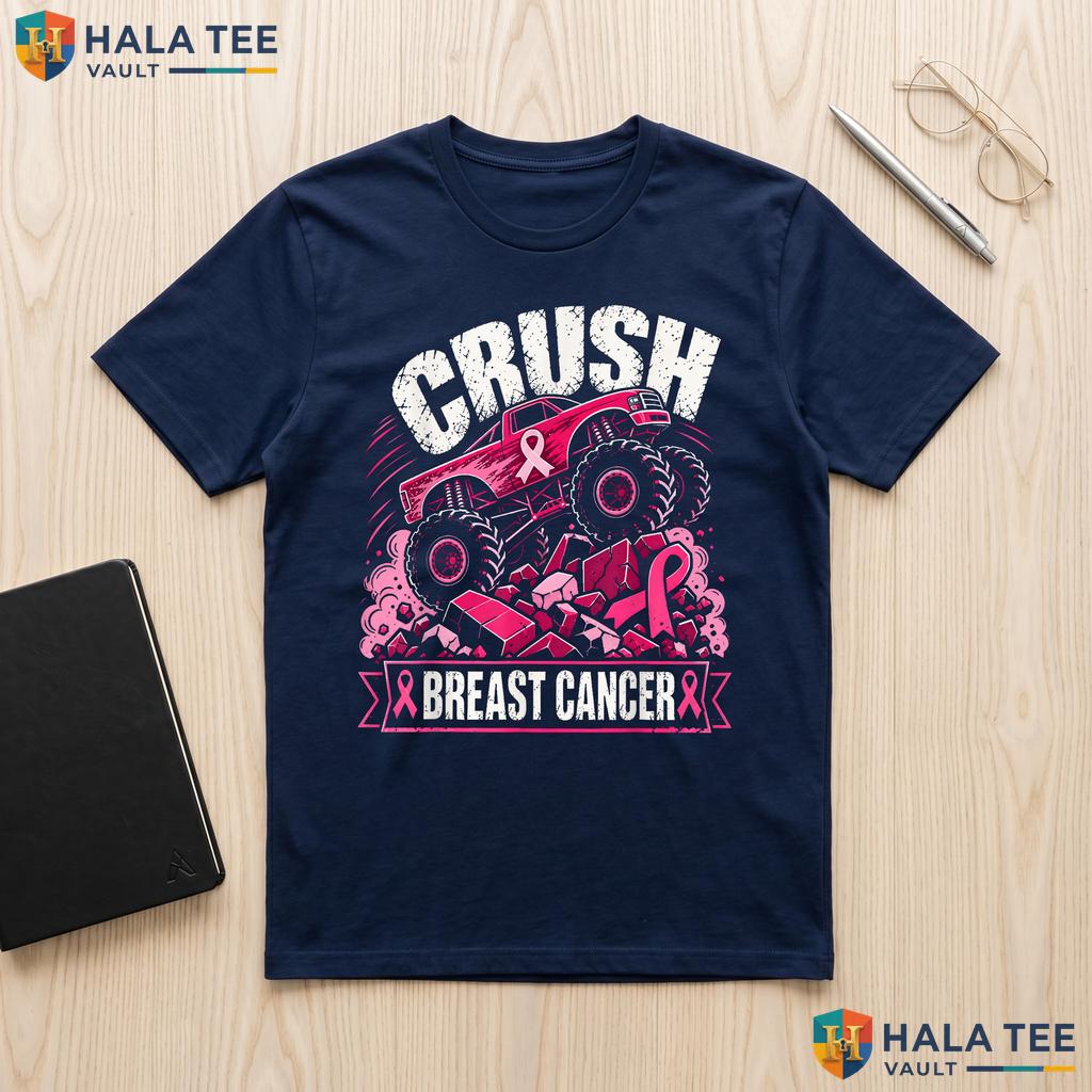 Crush Breast Cancer Awareness Tee Monster Truck Toddler Boys Kids Adult