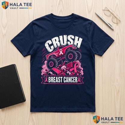 Crush Breast Cancer Awareness Tee Monster Truck Toddler Boys Kids Adult