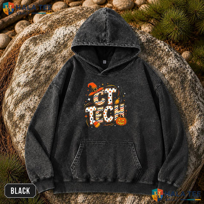 CT Tech Halloween Vintage Washed Shirt Funny Witch Hat Pumpkin Radiology Apparel