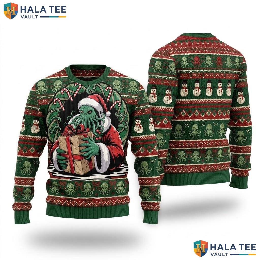 Cthulhu Santa Lovecraft Ugly Christmas Sweater Funny Horror Holiday