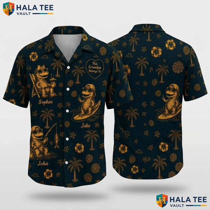 Custom Grandpa Dinosaur Hawaiian Shirt Personalized Names Gift For Papa