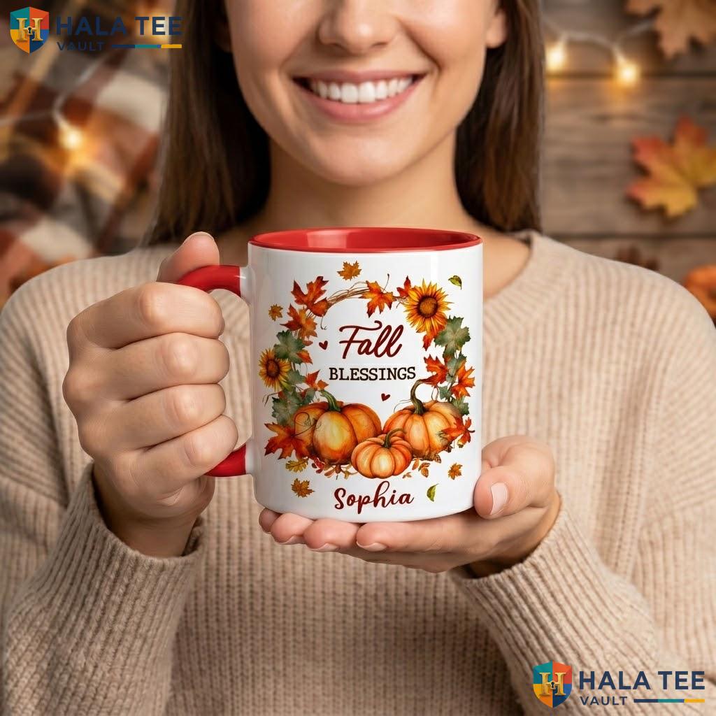 Custom Name Fall Ghost Ceramic Mug Cute Autumn Maple Leaf Coffee Camping Mug