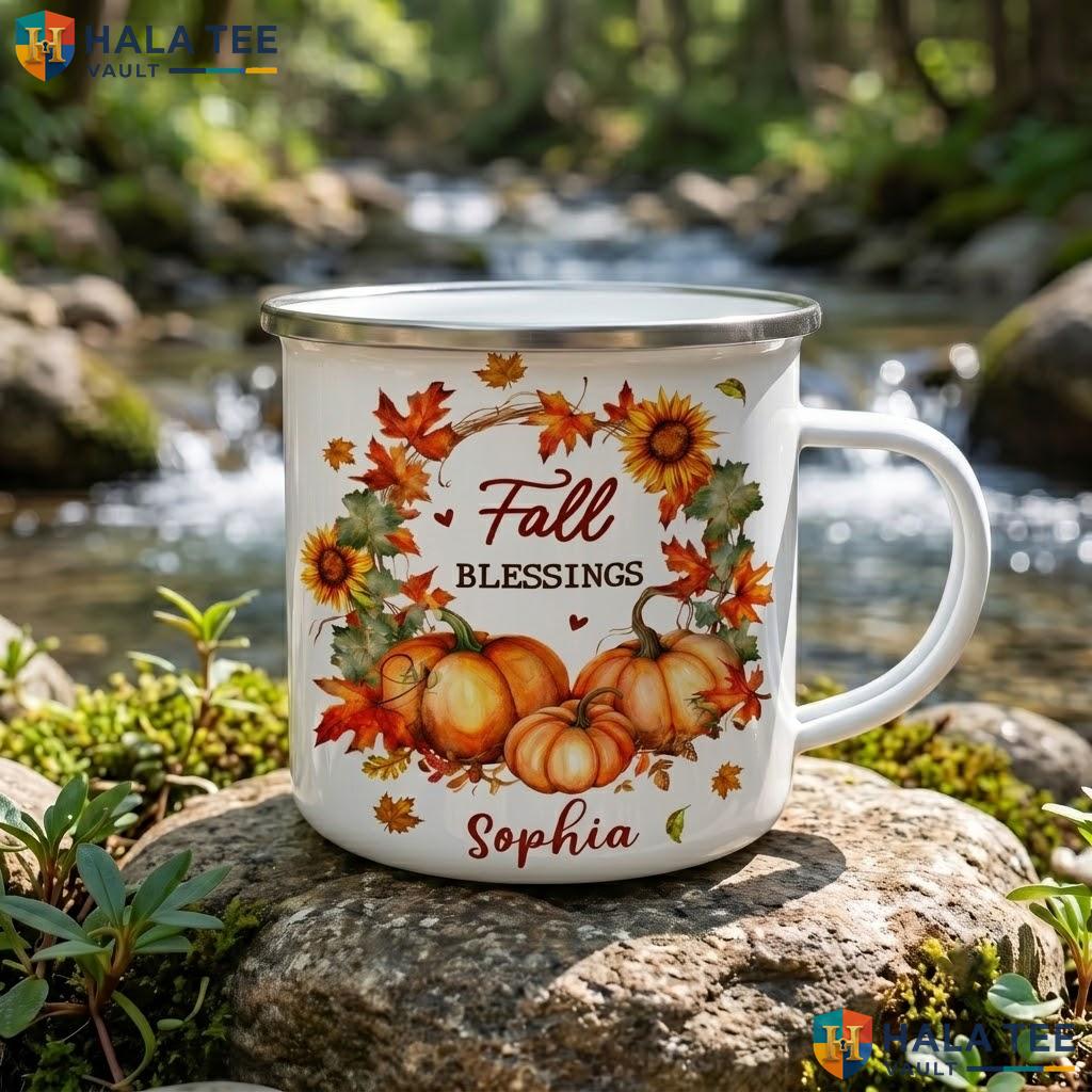 Custom Name Fall Ghost Ceramic Mug Cute Autumn Maple Leaf Coffee Accent Mug