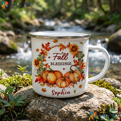 Custom Name Fall Ghost Ceramic Mug Cute Autumn Maple Leaf Coffee Accent Mug