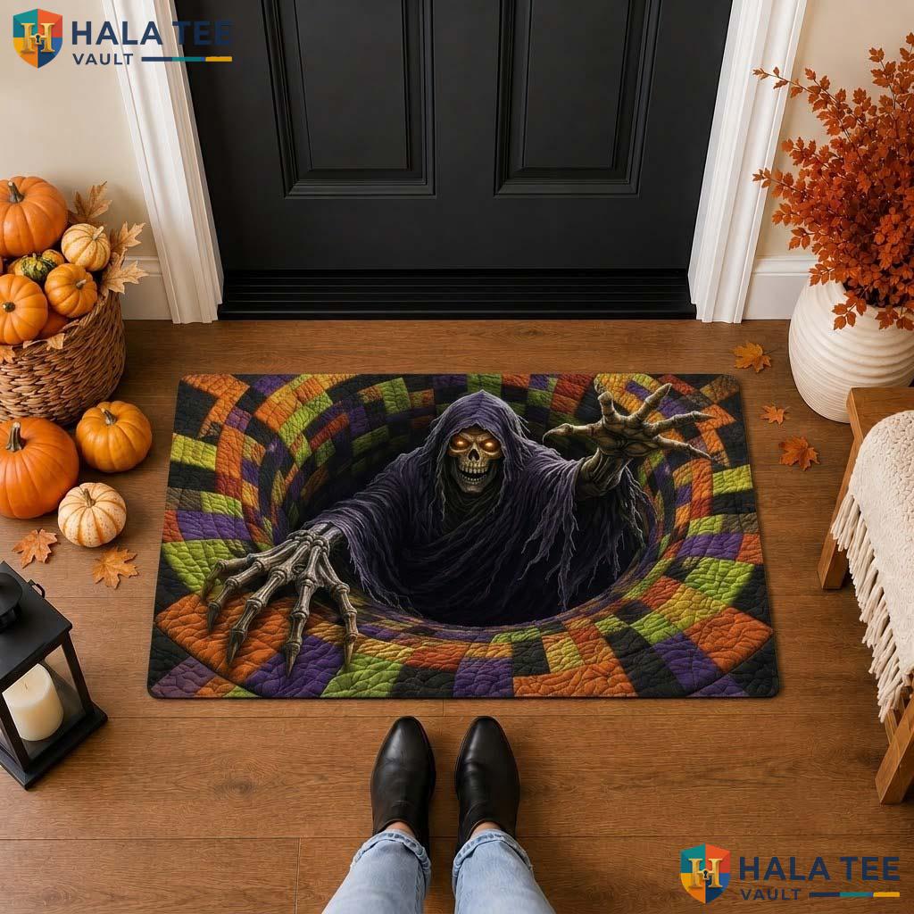 Custom Name Skeleton Halloween Front door mat 3D Vortex Optical Illusion Decor