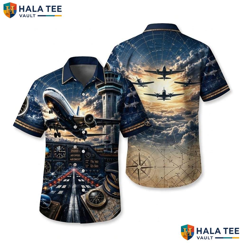 Custom Pilot Aviation Hawaiian Shirt Personalized Name Airplane Gift Top