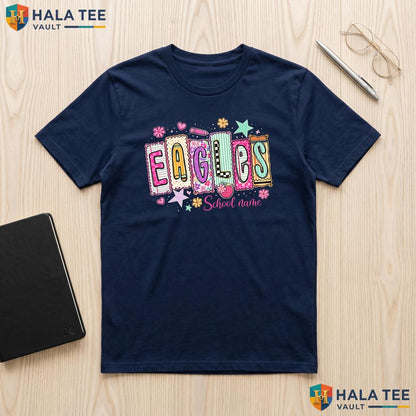 Custom Preppy School Mascot Shirt Colorful Stars Pencil Back To School Top Adult