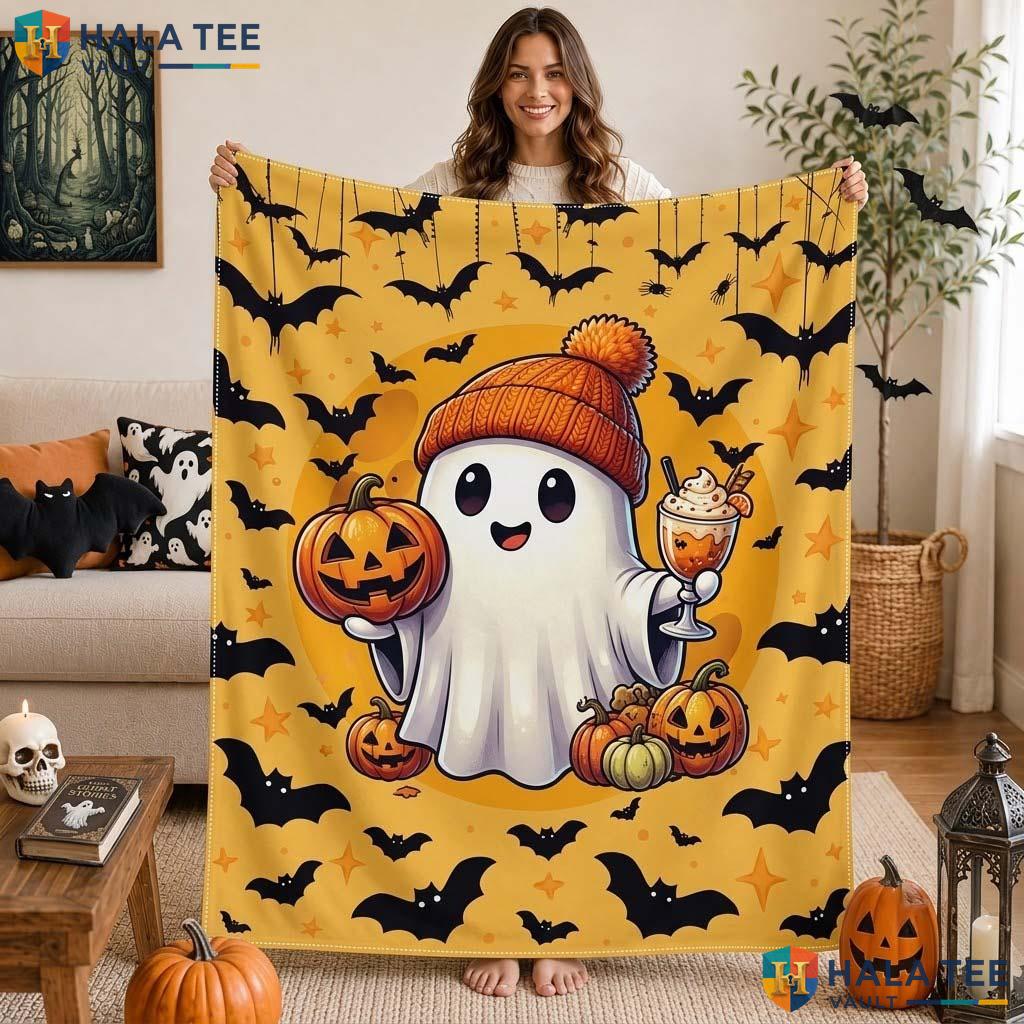 Custom Pumpkin Halloween Blanket Funny Ghost Patch Kids Cozy Throw