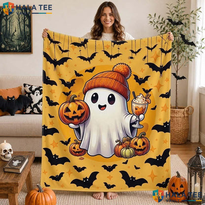 Custom Pumpkin Halloween Blanket Funny Ghost Patch Kids Cozy Throw