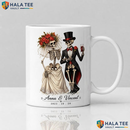 Custom Skeleton Wedding Ceramic Mug Personalized Halloween Coffee Cup