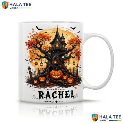 Custom Spooky Tree Halloween Mug Personalized October Decorative Ceramic Cup