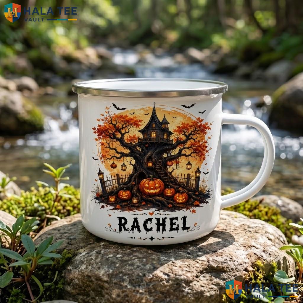 Custom Spooky Tree Halloween Mug Personalized October Decorative Ceramic Accent Mug