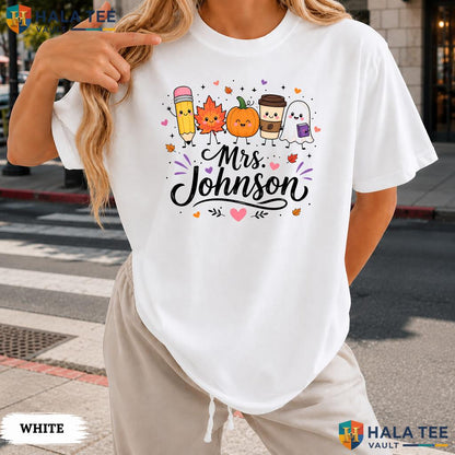 Custom Teacher Comfort Colors T Shirt Personalized Fall Ghost Coffee Apparel