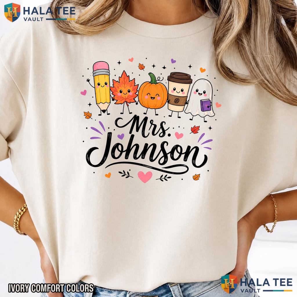 Custom Teacher Comfort Colors T Shirt Personalized Fall Ghost Coffee Apparel Vintage Washed Tee