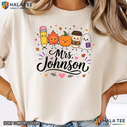 Custom Teacher Comfort Colors T Shirt Personalized Fall Ghost Coffee Apparel Vintage Washed Tee