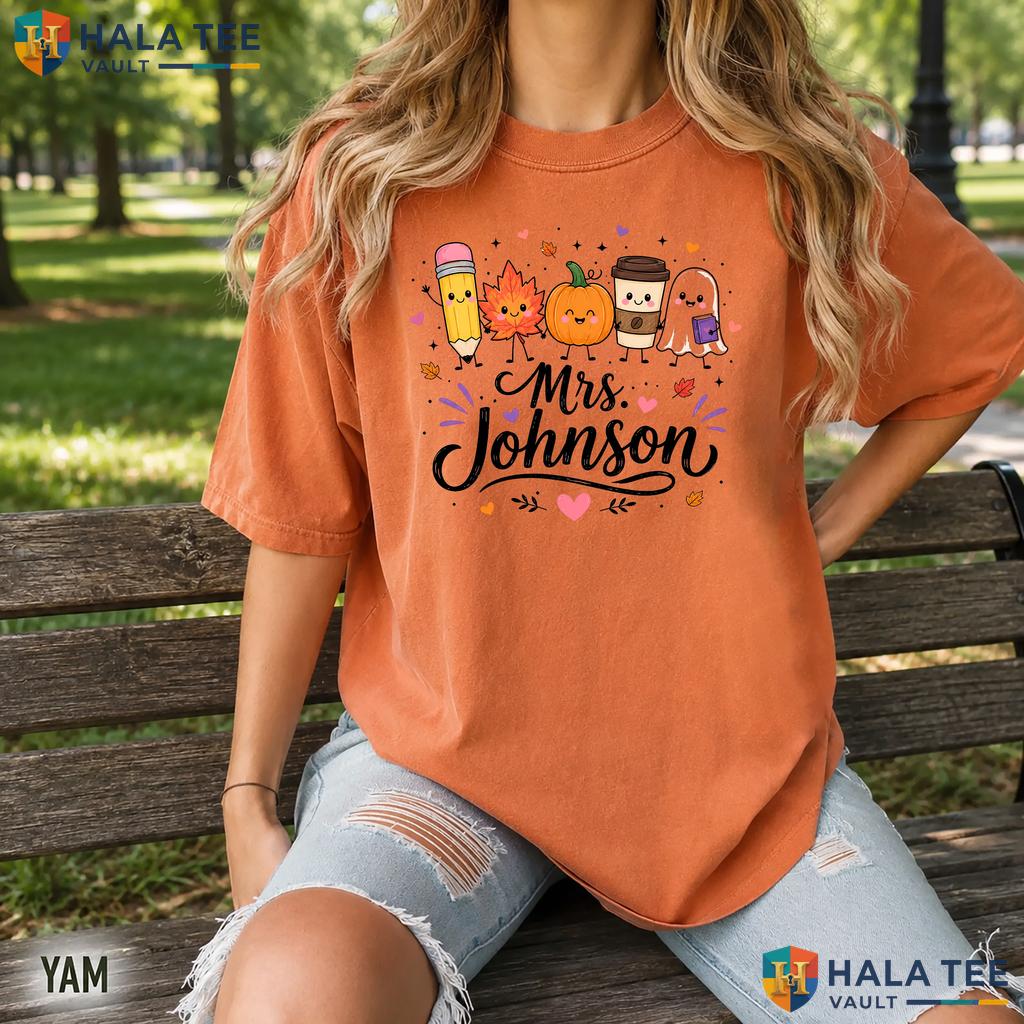 Custom Teacher Comfort Colors T Shirt Personalized Fall Ghost Coffee Apparel Heavyweight Cotton T-Shirt