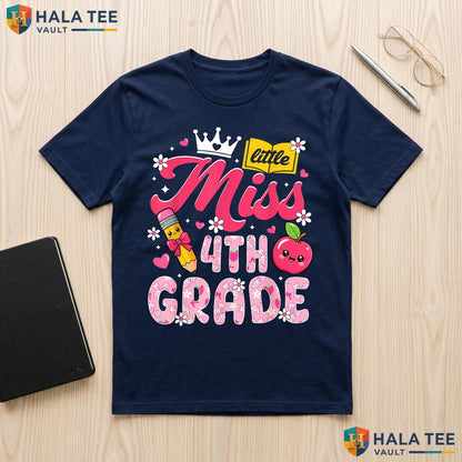 Cute 4th Grade First Day Shirt Back To School Girls Kids Graphic Top Adult