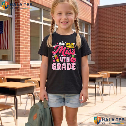 Cute 4th Grade First Day Shirt Back To School Girls Kids Graphic Top Adult