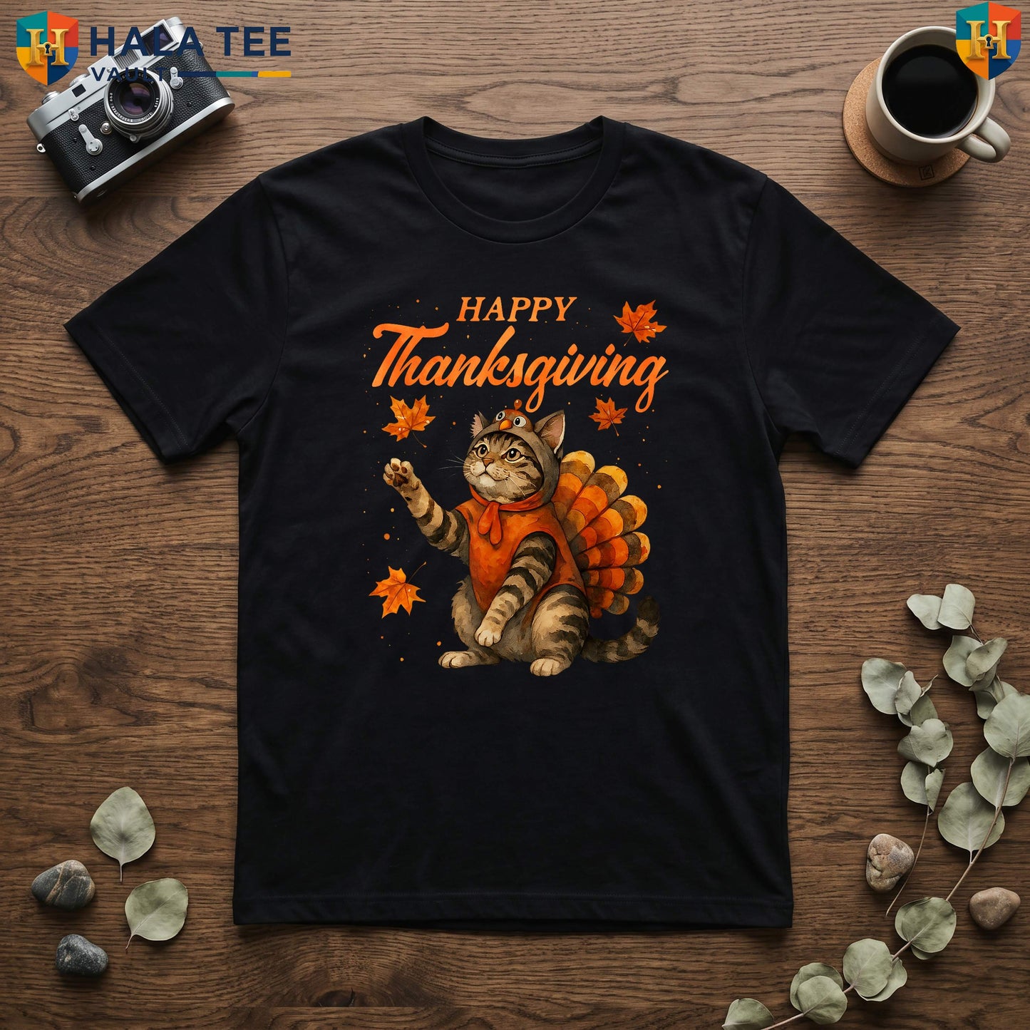 Cute Cat Turkey Fall TShirt Happy Thanksgiving Meow Lover Holiday Graphic Top